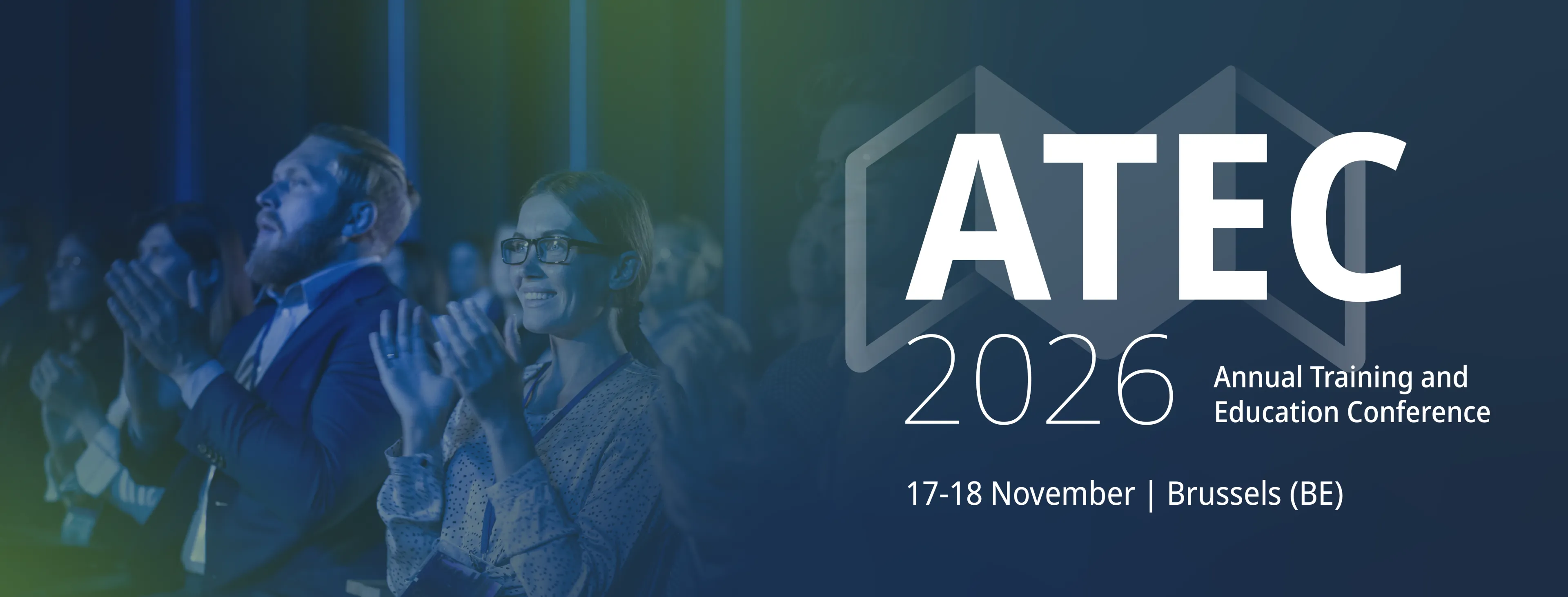 On th eleft people applauding, on the right the logo of the ATEC 2026.