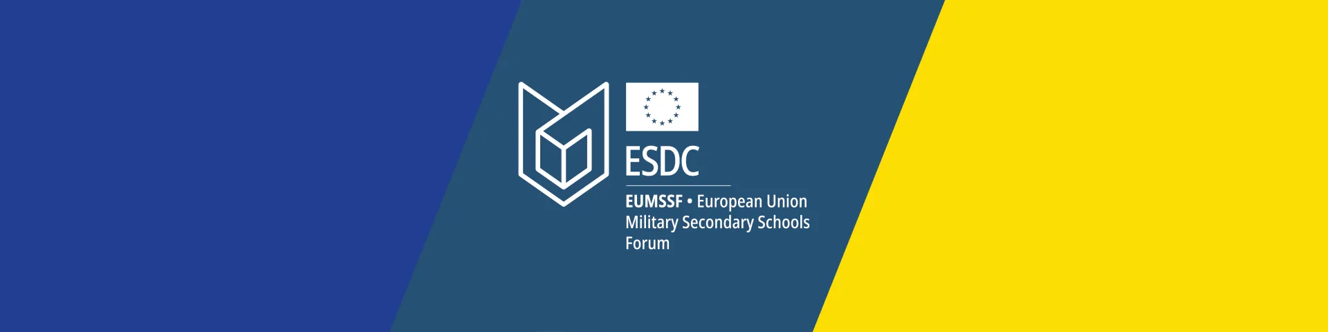 EUMSSF Logo in the middle, EU blue on the left, eu yellow right 