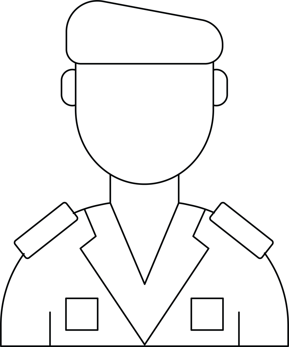 A simple icon depicting an military officer