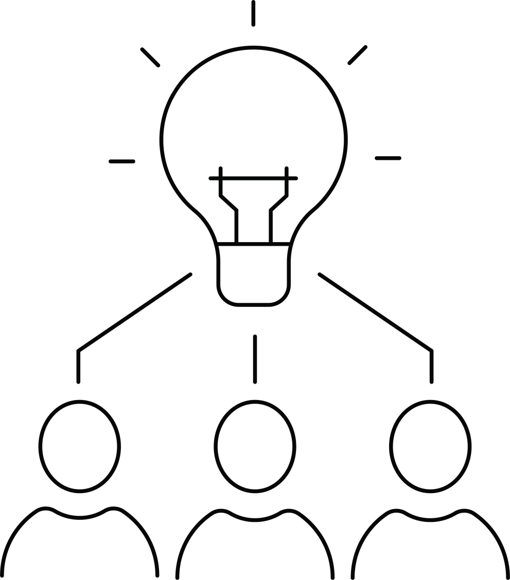 Icon of participants, light bulp over their heads to signify knowledge
