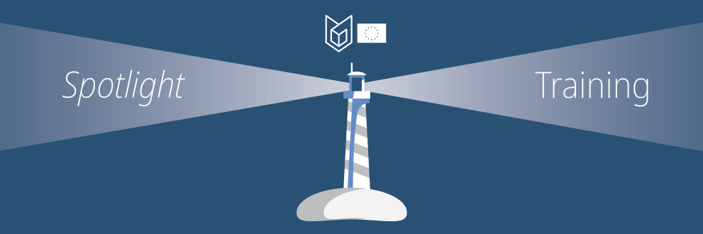 Newsletter Header. Spotlight Training on both sides of a lightower. The ESDC logo above. 